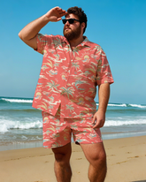 Hawaiian Vacation Style Men's Plus Size Pockets Shirt Shorts Suit